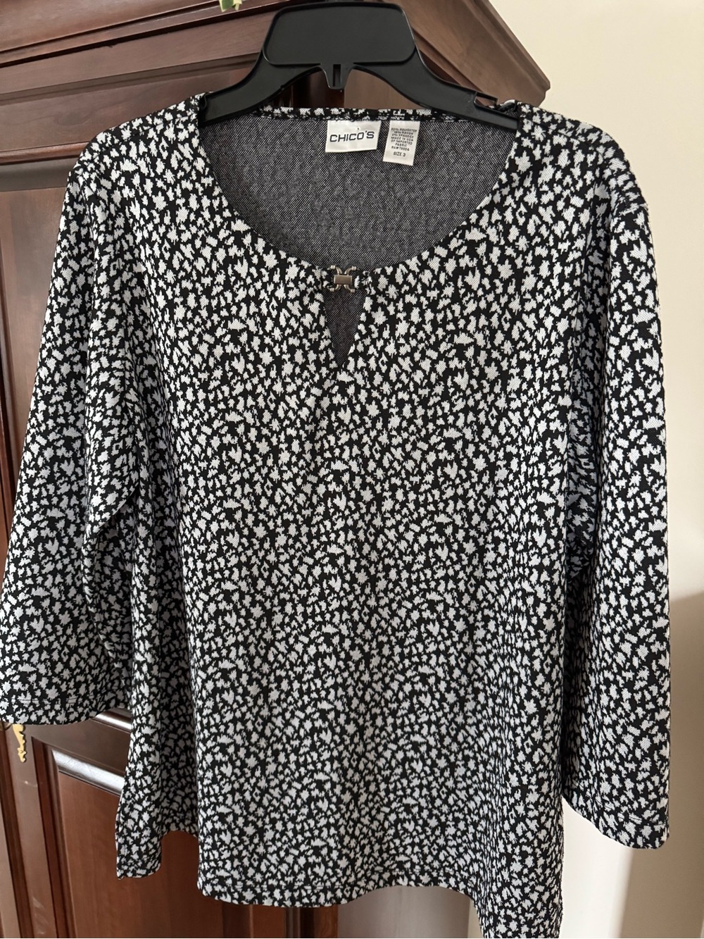 Chico's Gray/Black Ditsy 3/4 Sleeve Tunic-Chico’s size 3